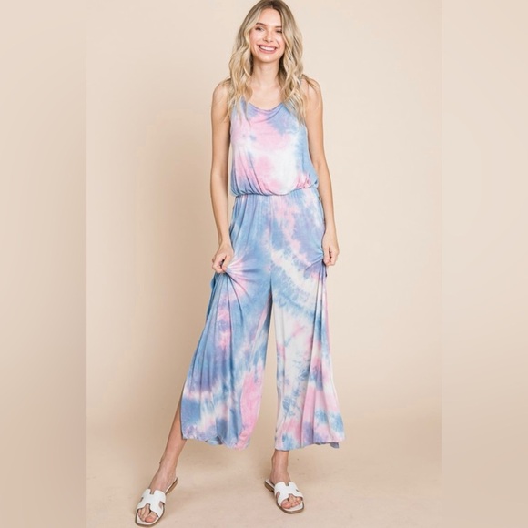 New!Plus Size Tie-Dye Button Side Detail Split Hem Jumpsuit Size 1X 2X 3X - Picture 6 of 8